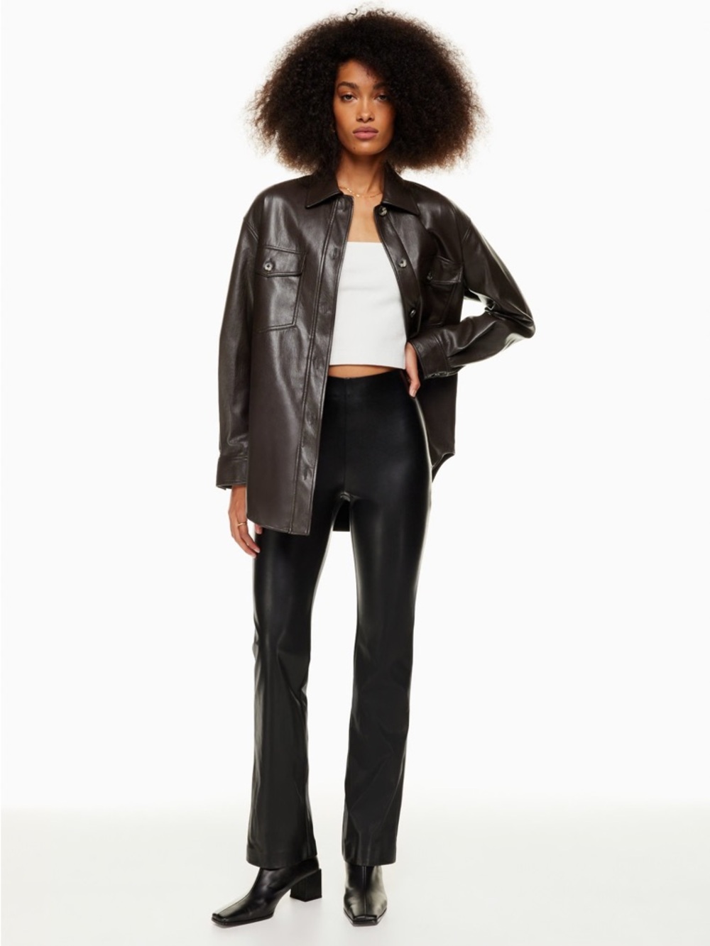 Aritzia Dark Brown Leather Button-Front Jacket